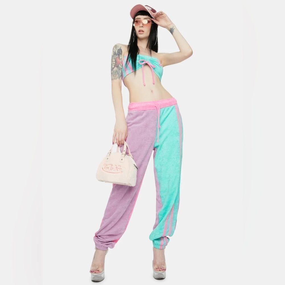 Jaded London PURPLE AND TURQUOISE TOWELLING BANDEAU TOP dolls kill